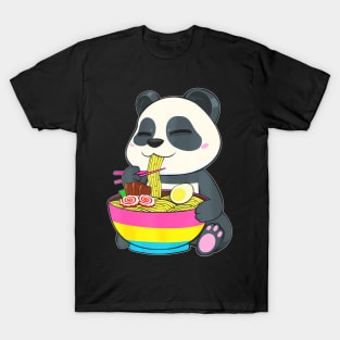 Panda Eating Ramen Lgbt Q Pan Flag T-Shirt